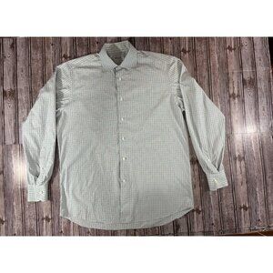 Fray Plaid cotton Dress Shirt size 16 41 color lime blue brown made in Italy